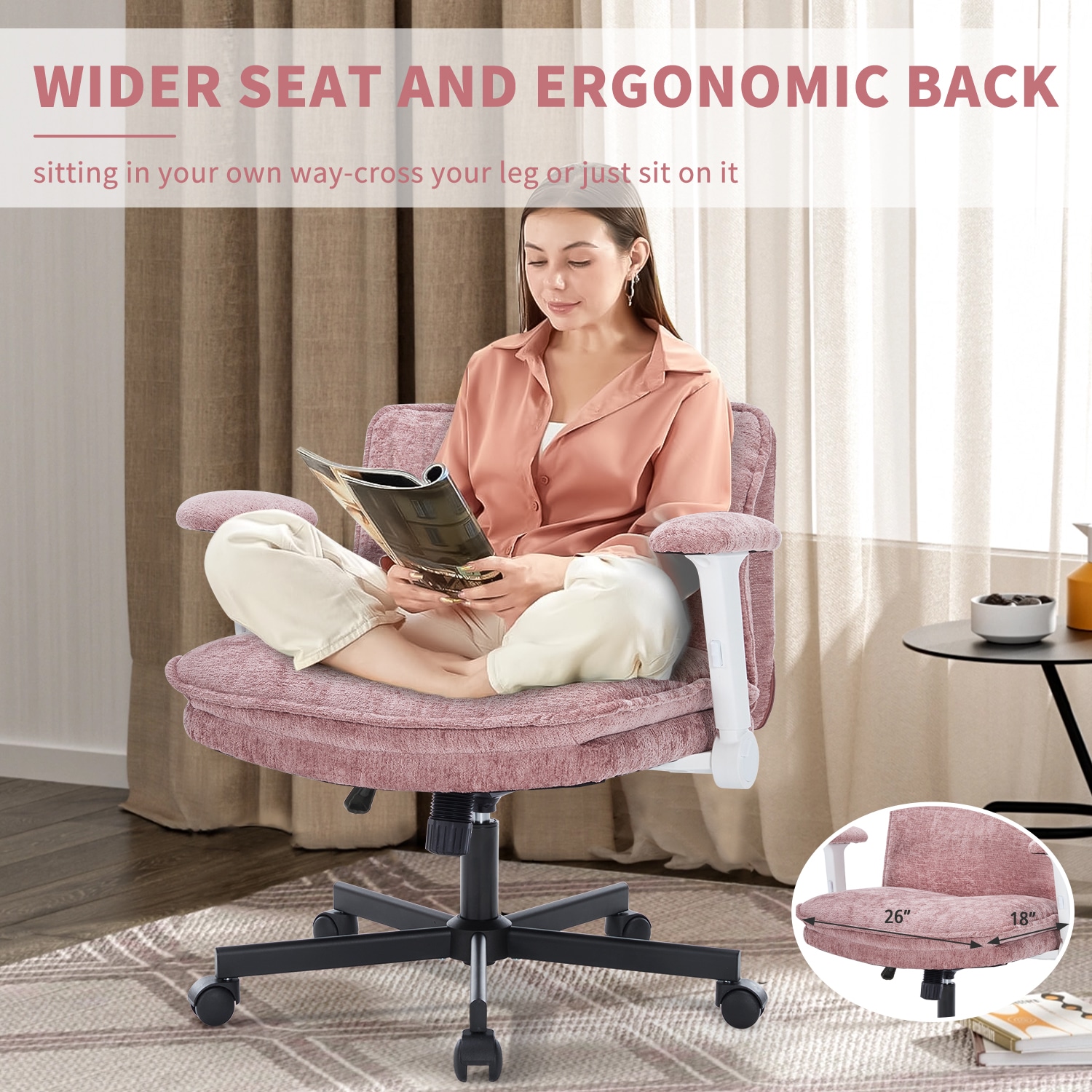 Fancispot Cross Legged Office Chair Height Adjustable Desk Chair_voghion.com